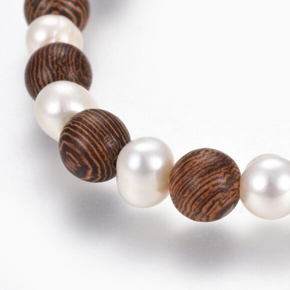 Natural Pearl Stretch Bracelets, with Sandalwood Beads Pretty classic GIFT 2/$25 - Picture 2 of 3